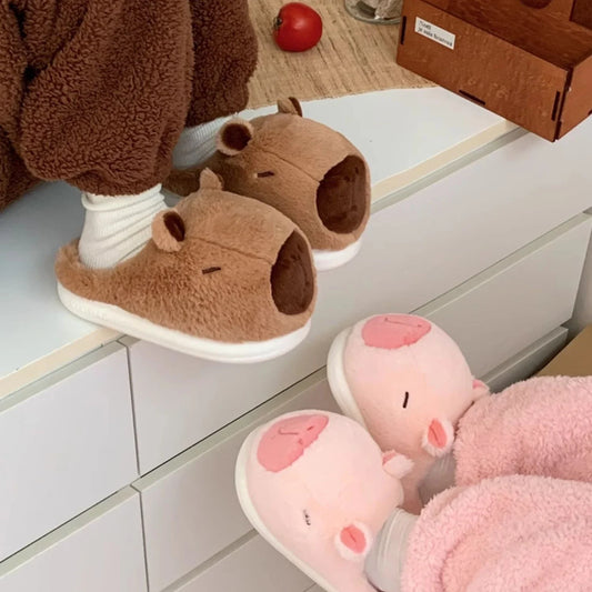🦫 CozyBara Plush Slippers – Quirkytoes 💛