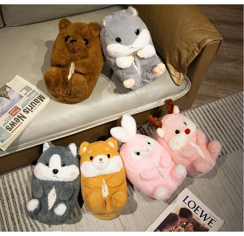 🐶🐰 Cartoon Dog & Rabbit Plush Slippers – Quirkytoes Edition 🐾
