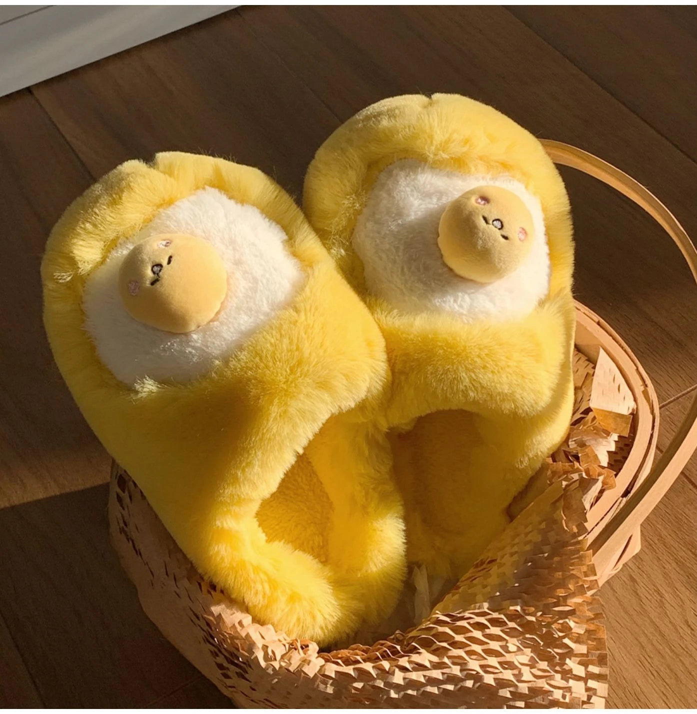 🥚💛 Cute Yellow Cartoon Plush Slippers – Quirkytoes Edition 🐣