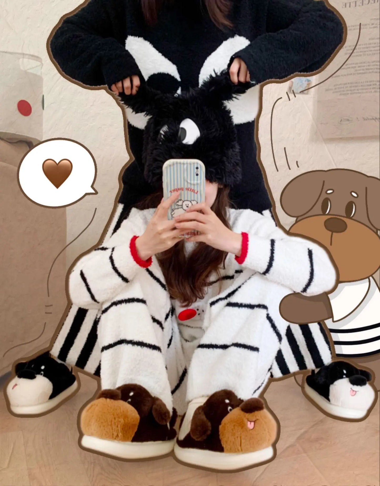 🐶💞 Cartoon Dog Fluffy Slippers – Quirkytoes Edition 🐾