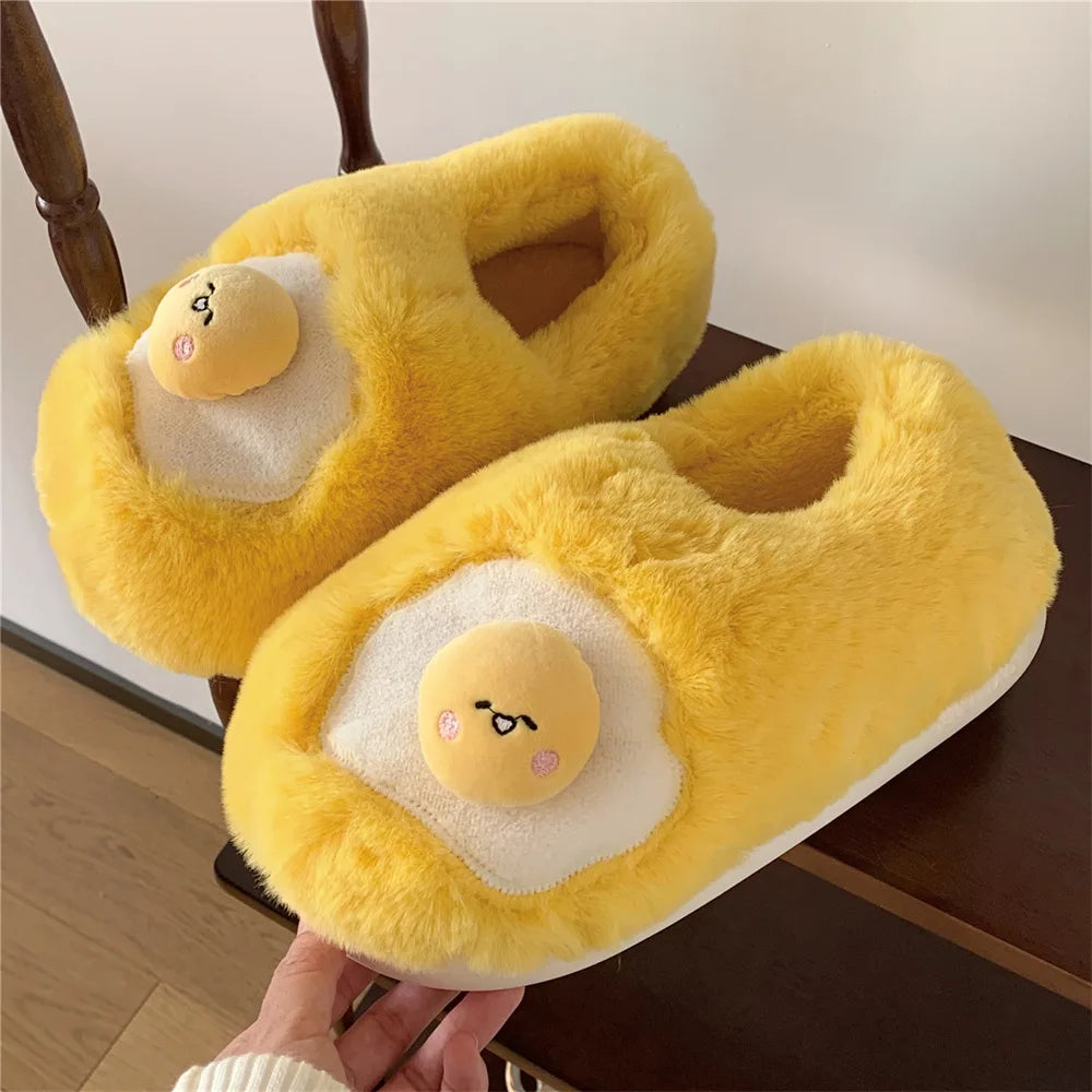 🥚💛 Cute Yellow Cartoon Plush Slippers – Quirkytoes Edition 🐣