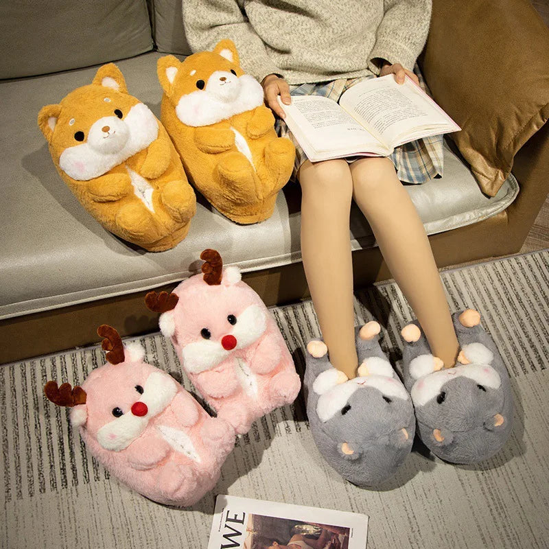 🐶🐰 Cartoon Dog & Rabbit Plush Slippers – Quirkytoes Edition 🐾