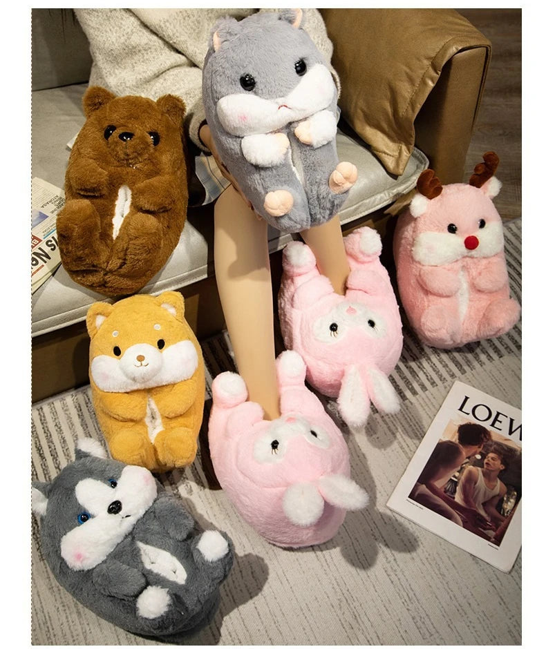 🐶🐰 Cartoon Dog & Rabbit Plush Slippers – Quirkytoes Edition 🐾