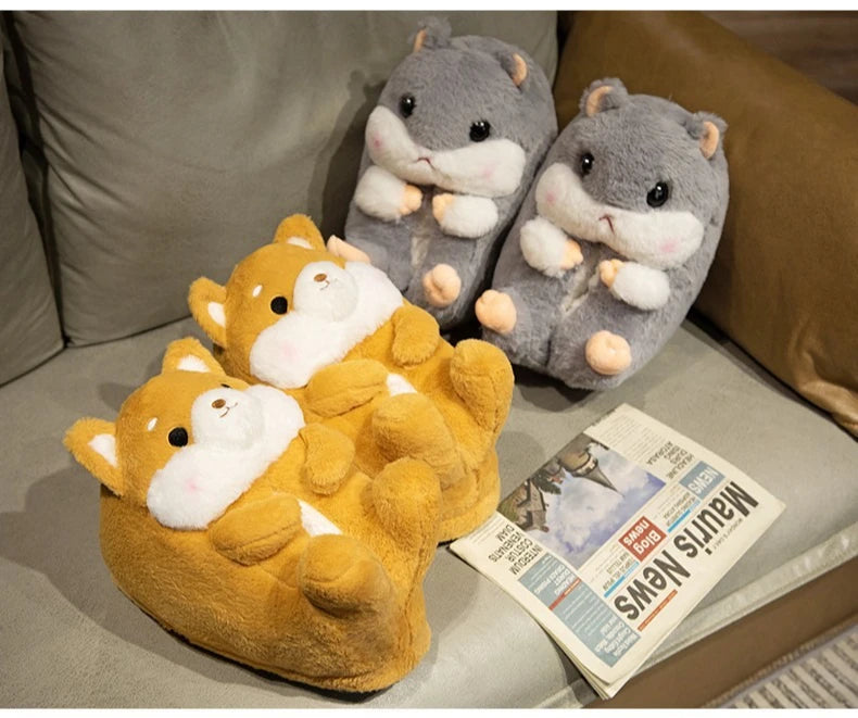 🐶🐰 Cartoon Dog & Rabbit Plush Slippers – Quirkytoes Edition 🐾