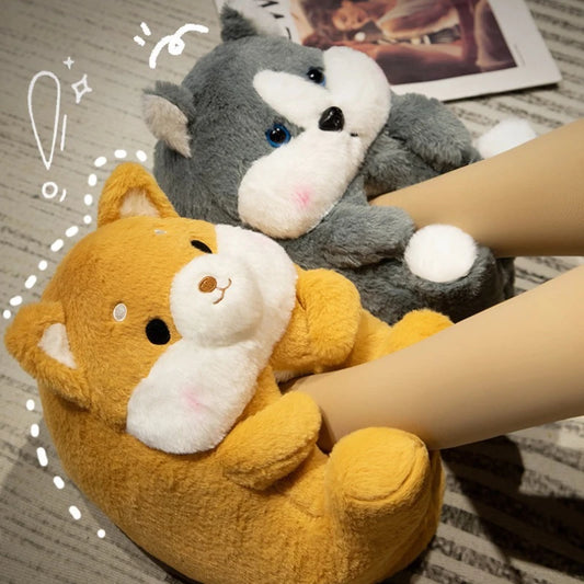 🐶🐰 Cartoon Dog & Rabbit Plush Slippers – Quirkytoes Edition 🐾