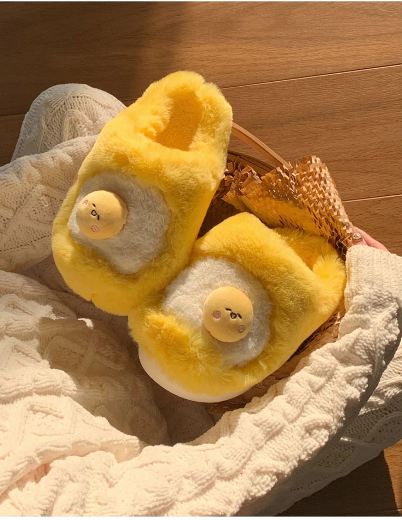 🥚💛 Cute Yellow Cartoon Plush Slippers – Quirkytoes Edition 🐣