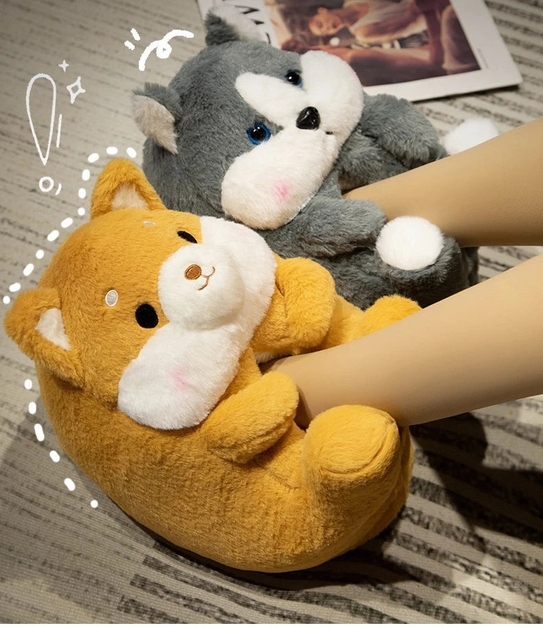 🐶🐰 Cartoon Dog & Rabbit Plush Slippers – Quirkytoes Edition 🐾
