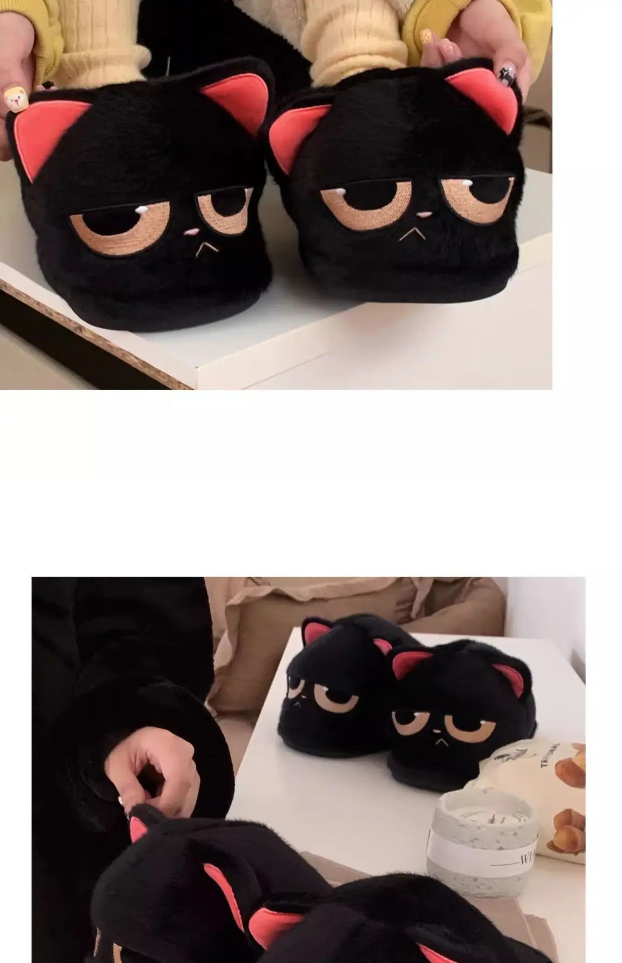 🐾 Winter Warm Cartoon Cat Slippers – Quirkytoes Edition 🐱❄️