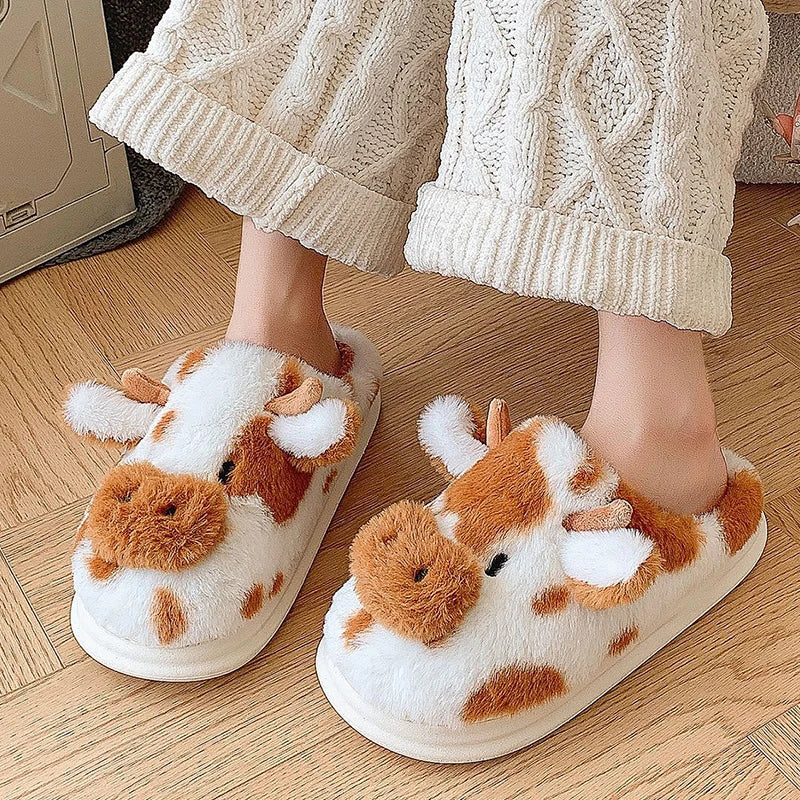 🐄 Moozy Plush Slippers – Quirkytoes 🐾
