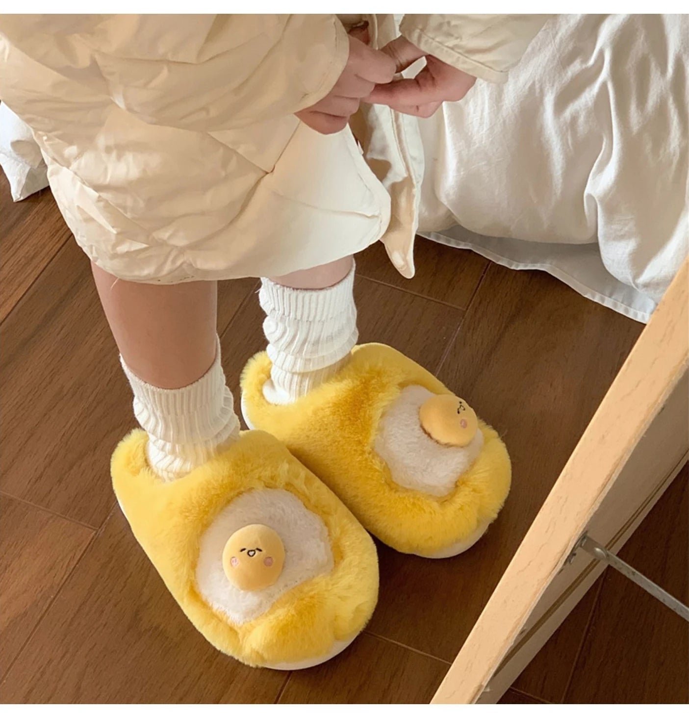 🥚💛 Cute Yellow Cartoon Plush Slippers – Quirkytoes Edition 🐣