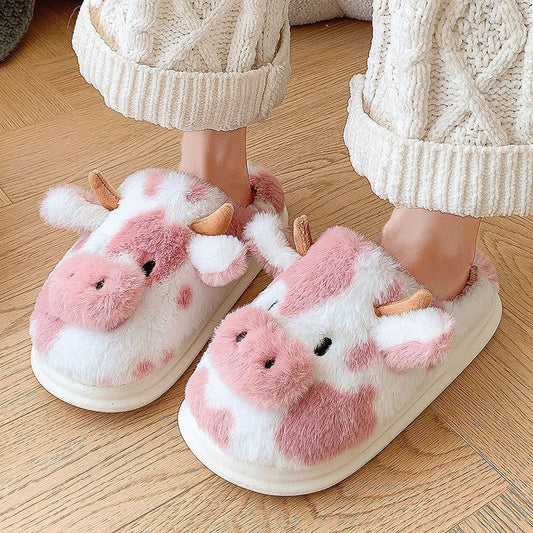 🐄 Moozy Plush Slippers – Quirkytoes 🐾