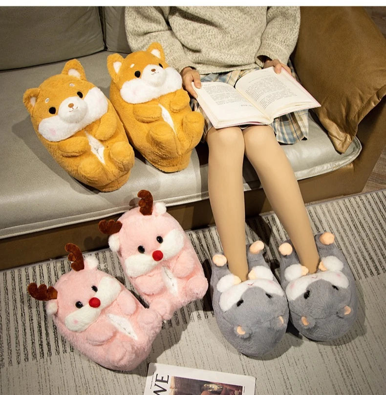 🐶🐰 Cartoon Dog & Rabbit Plush Slippers – Quirkytoes Edition 🐾